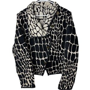 I-Reversibles Jacket Women L Black White Animal Pebble Print Asymmetrical Moto